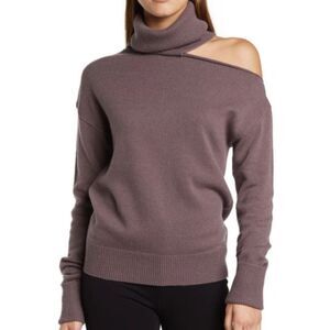 Paige Raundi Cutout Shoulder Sweater Truffle Taupe Wool Knit Turtleneck sz S EUC